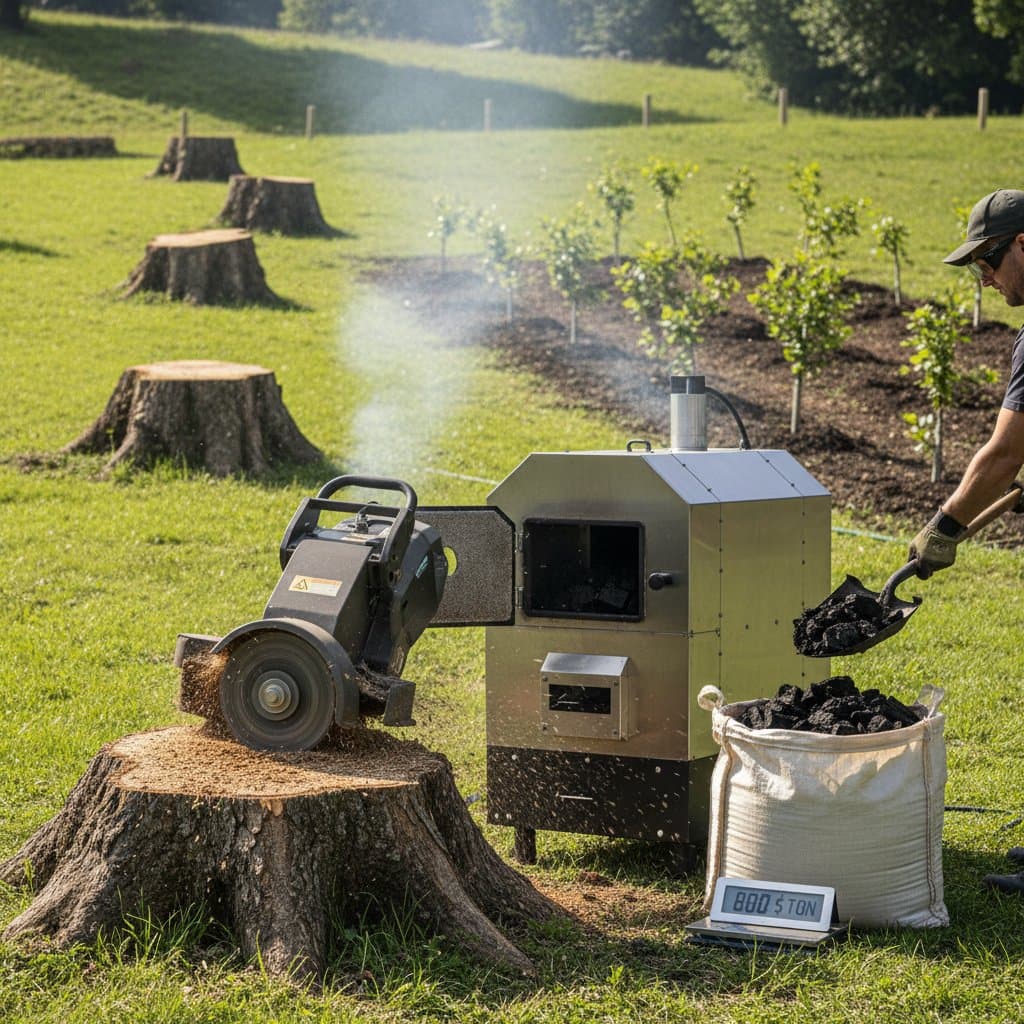 Featured image for Turn Tree Stumps Into $800/Ton Biochar Income