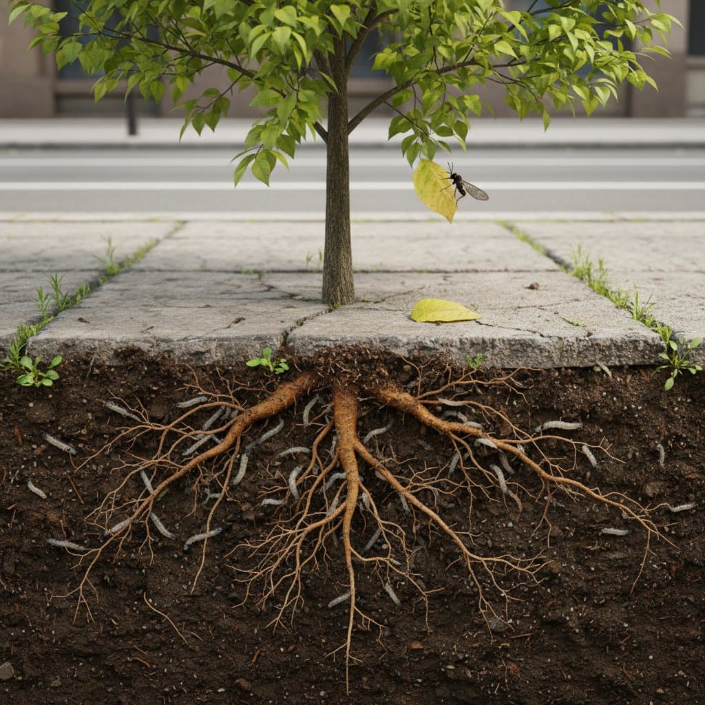 Featured image for Fungus Gnat Larvae Destroying Urban Tree Roots